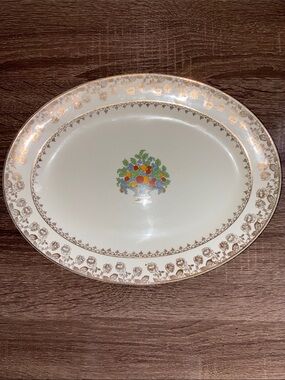 Vtg Pope Gosser Cream Floral Fruit Medallion Serving Platter